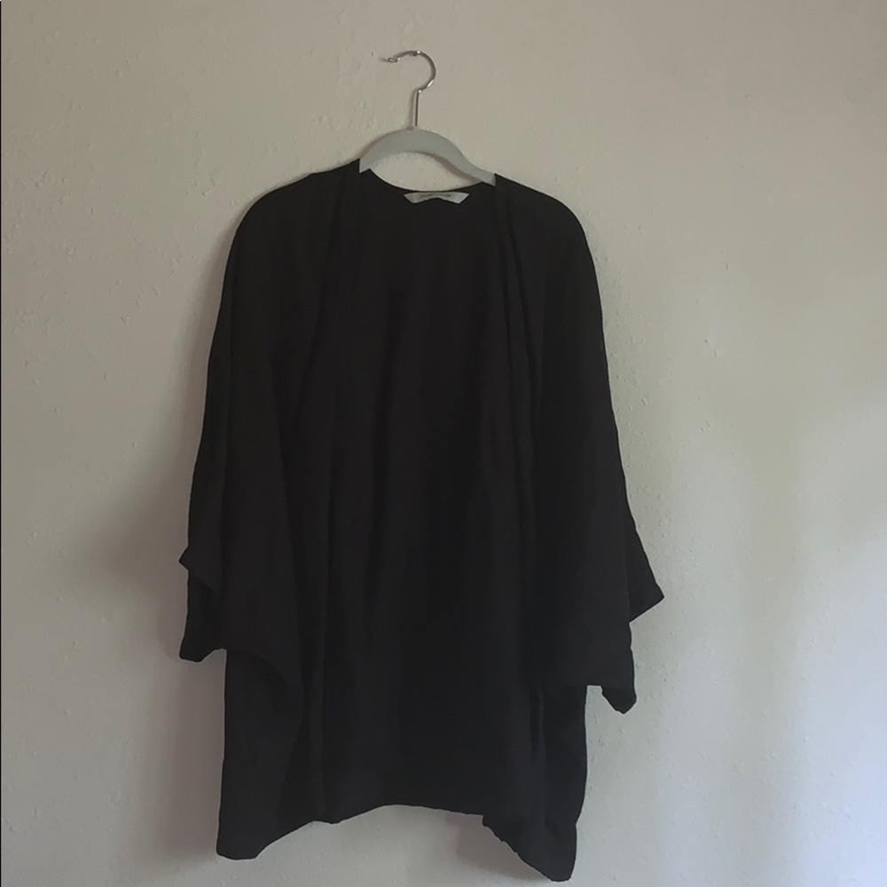 Black linen oversized open front wrap